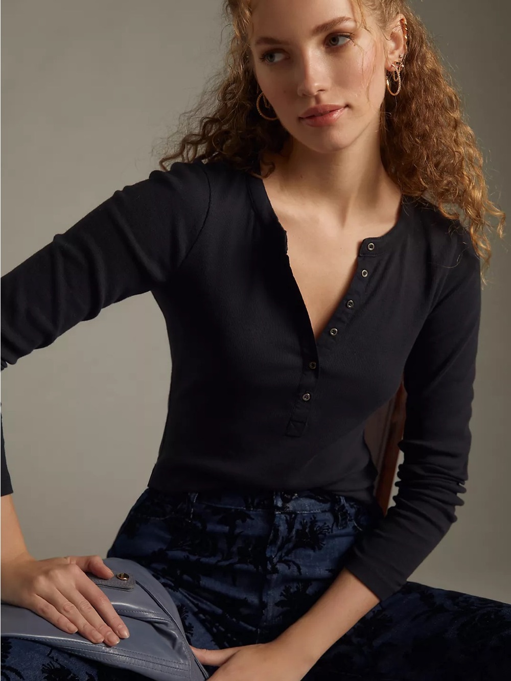 Nwot Pilcro Long-Sleeve Black Henley Top — Women